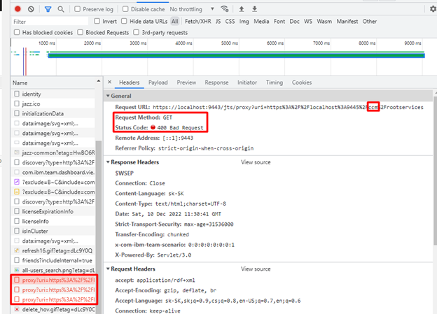 We can see a request method and a status code
